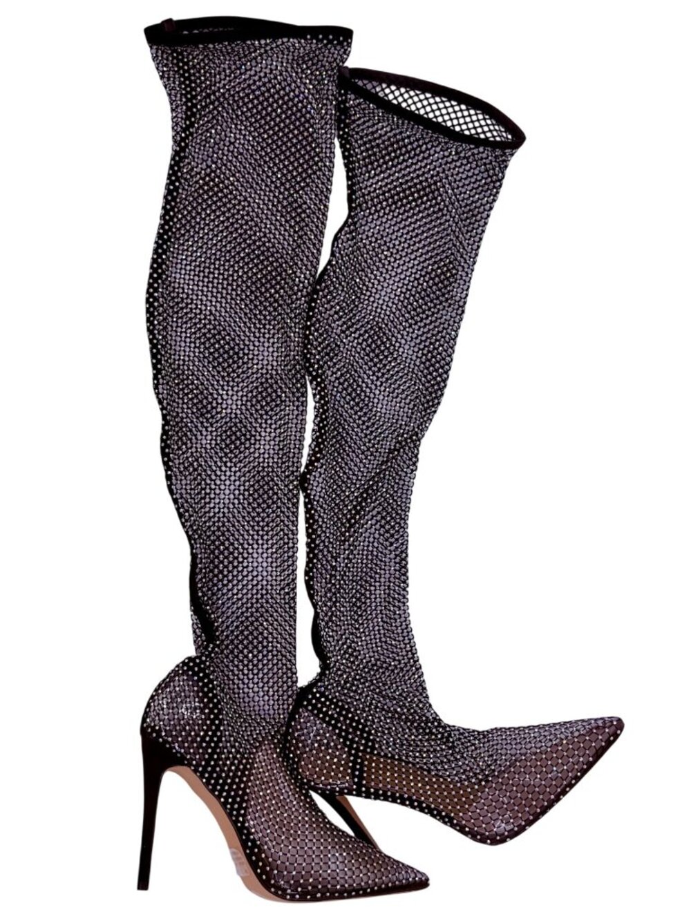 NIB Rhinestone Over-The-Knee Stretch Pointed Toe Stiletto Heels | Baddie Showgir - Picture 4 of 16